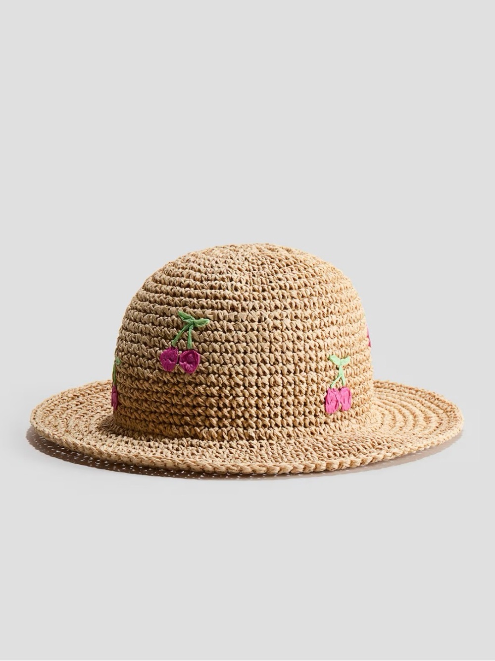 H&M Straw Sun Hat with Cherry Appliqué